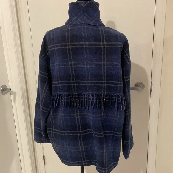 Collections Internationale Fringed women’s Blue Plaid Blazer/Jacket Size Large - Picture 7 of 17